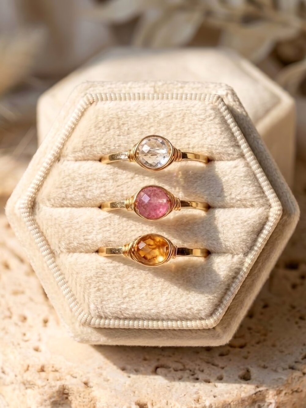 Gold Filled Tourmaline Stacking Ring Set - Rare Bicolor, Solid Color Tourmaline